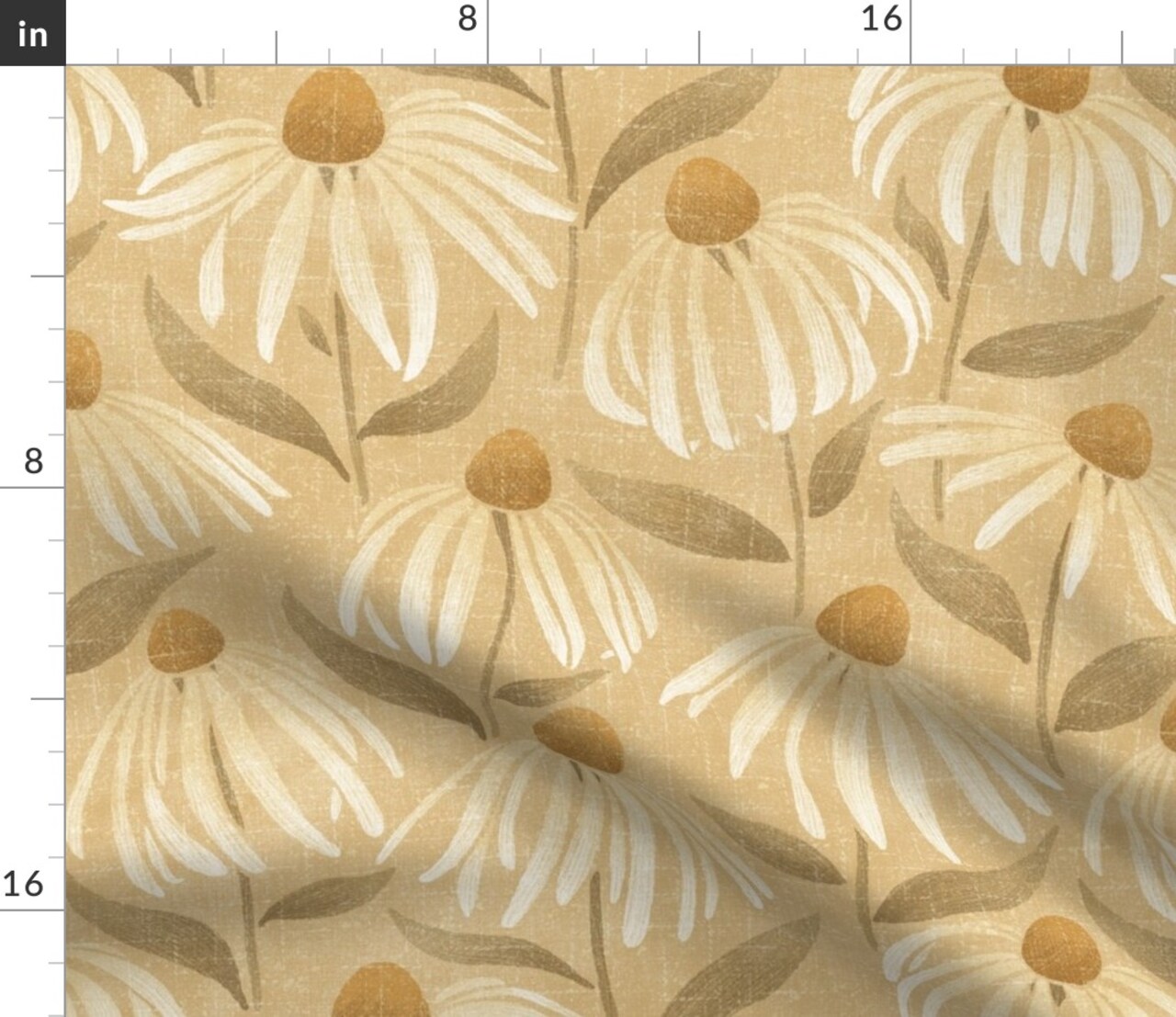 Wildflower Faux Linen Look Soft Mustard Gold Neutral Botanical Earth Tones Elegant Garden Custom Printed Fabric by Spoonflower Various Fabrics by the Yard or Fat Quarter
